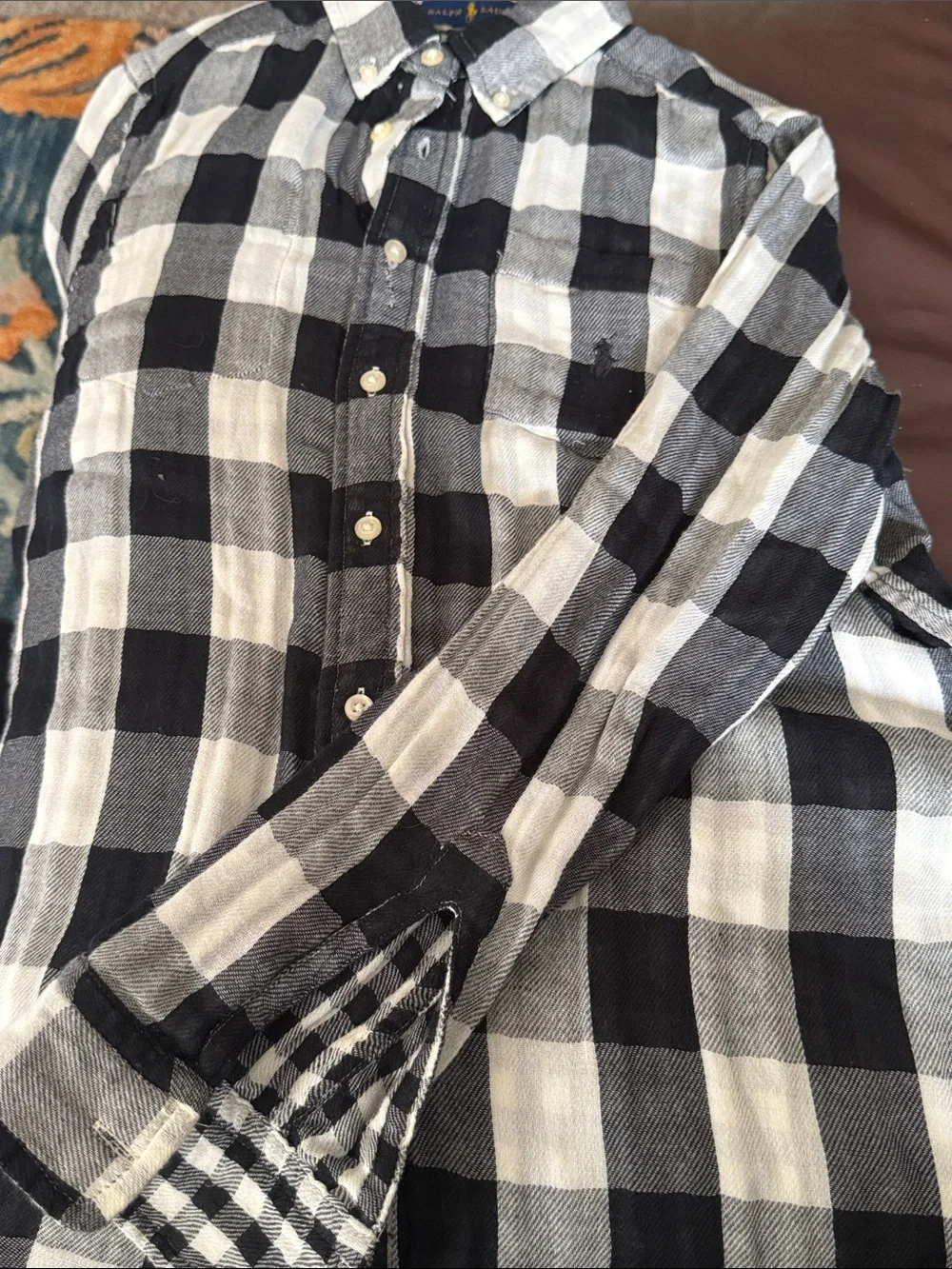 Ralph Lauren Black and White Check Button-Down Shirt